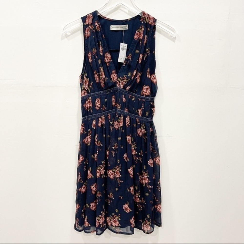 Abercrombie & Fitch V-Neck Pleated Floral Sleeveless Dress XS Tall New